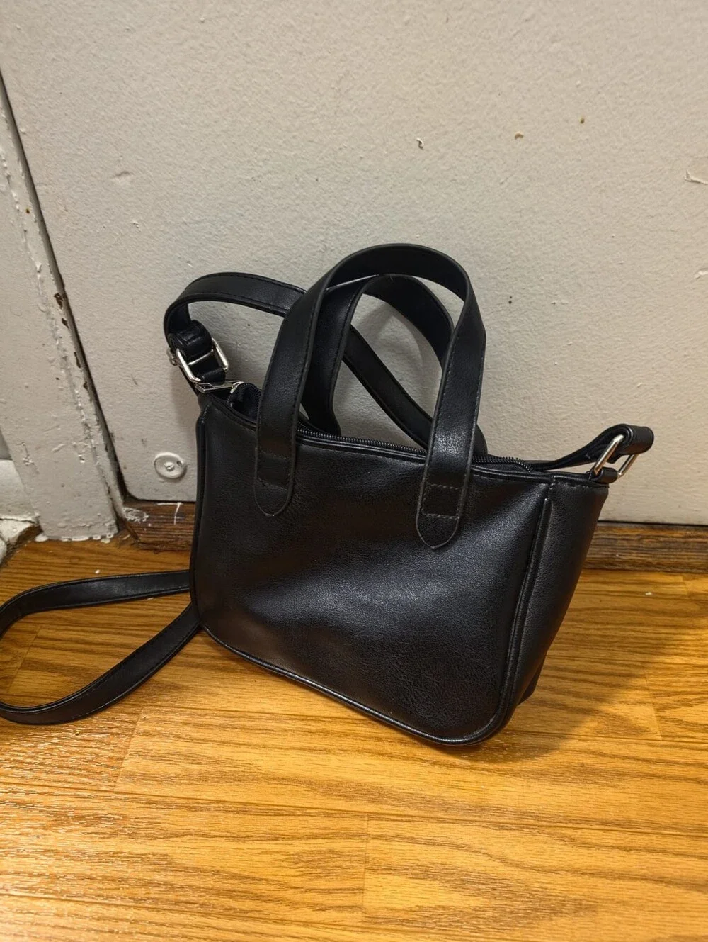 Black Leather Satchel with Dual Carry Straps
